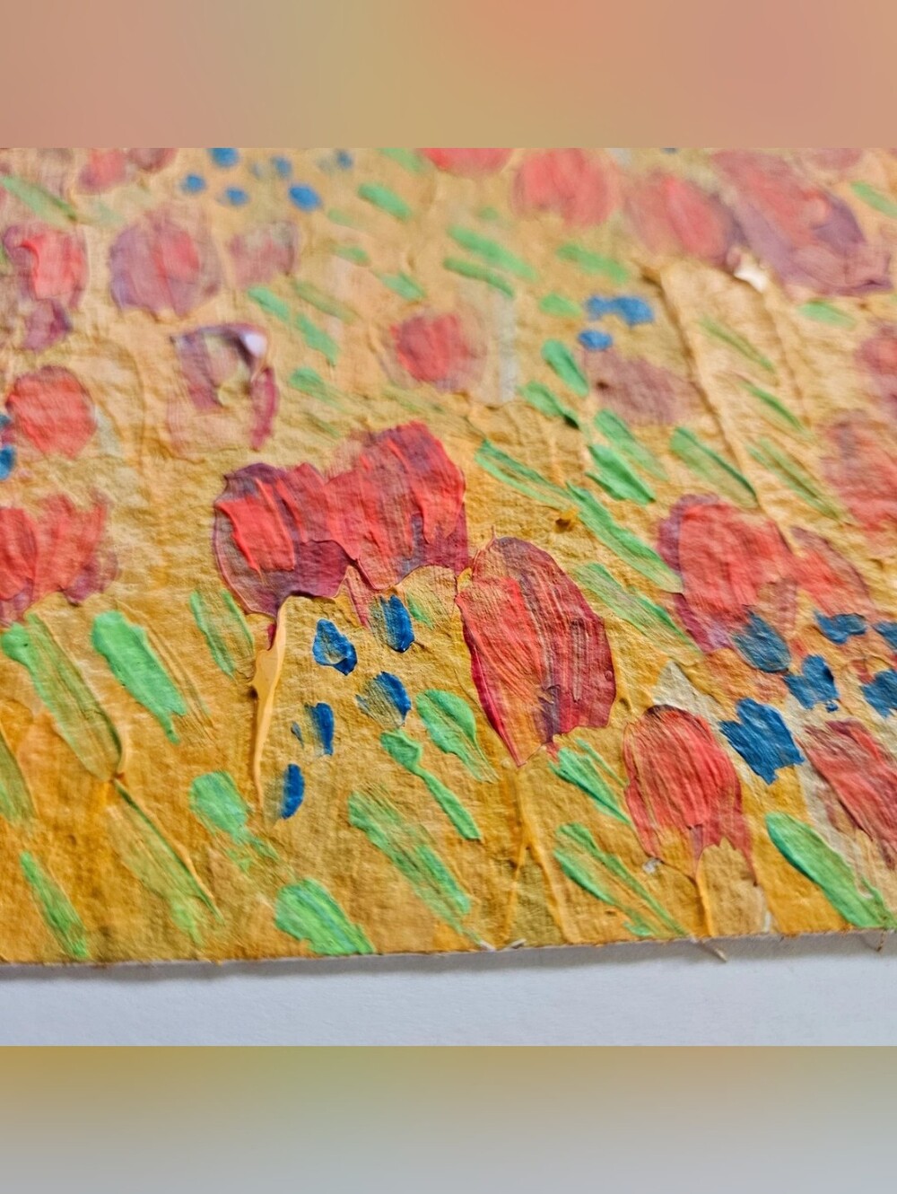 5"x7" original tulips flowers abstract painting red orange bright gallery Art - Picture 5 of 11